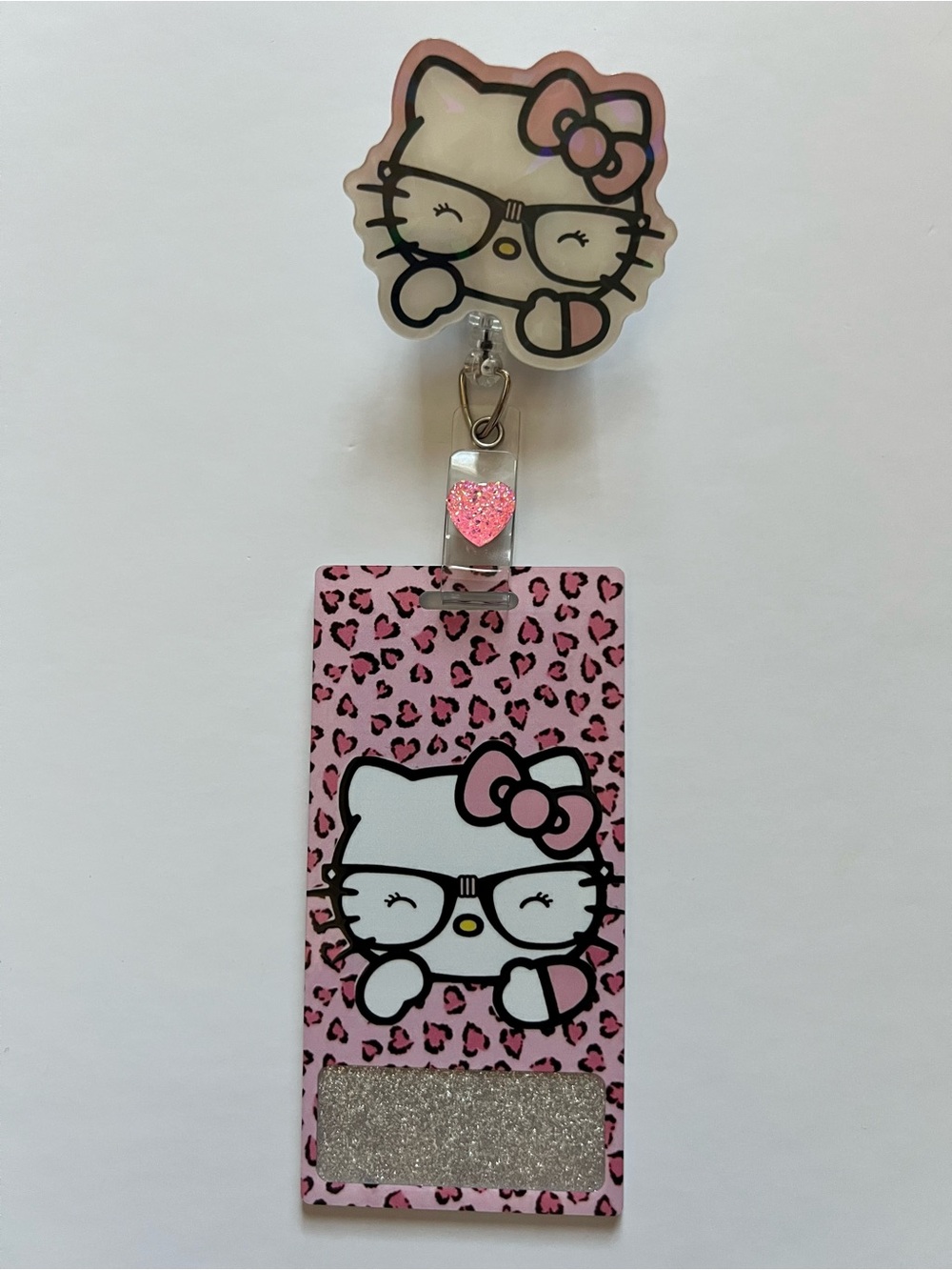 Pink Bow Kitty Badge Reel & Badge Buddy Set